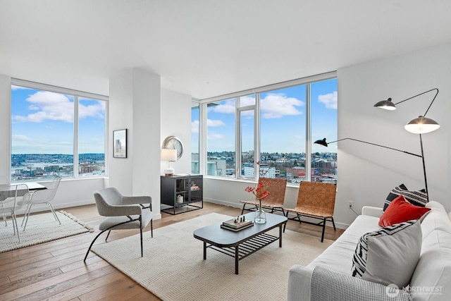 1321 Seneca St Unit 1001, Seattle, WA 98101 - living room with light wood finished floors and a city view