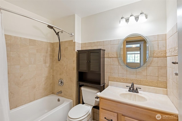 7322 NE Blue Goose Rd, Moses Lake, WA 98837 - full bathroom with tile walls, washtub / shower combination, and vanity