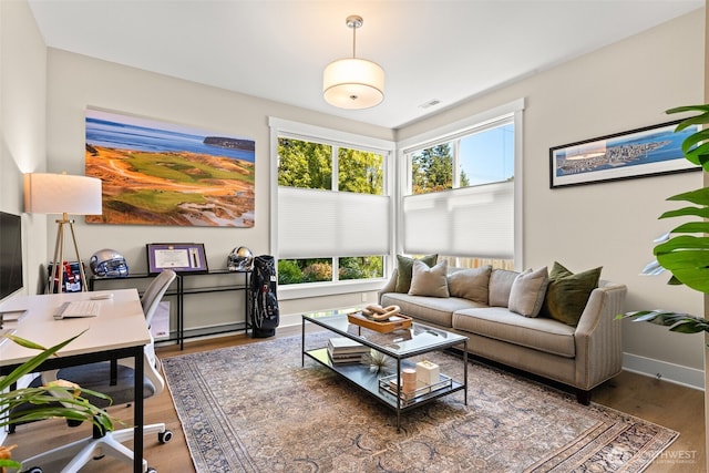 8704 188th St SW, Edmonds, WA 98026 - living room featuring plenty of natural light, an office area, and wood finished floors