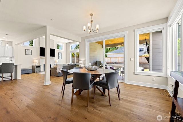 8704 188th St SW, Edmonds, WA 98026 - dining area with plenty of natural light, light wood finished floors, and a chandelier