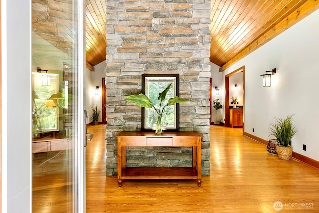 36915 NE 98th St, Carnation, WA 98014 - corridor with wood ceiling, lofted ceiling, and wood finished floors
