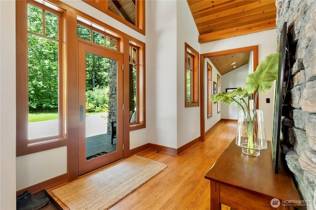 36915 NE 98th St, Carnation, WA 98014 - foyer featuring lofted ceiling, wood ceiling, and light wood-style floors