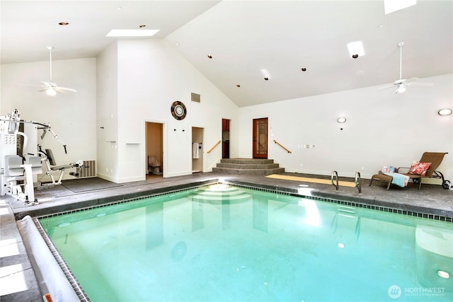 36915 NE 98th St, Carnation, WA 98014 - indoor pool featuring a ceiling fan and a skylight