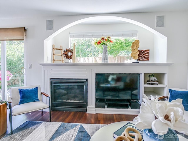 18808 19th Dr SE, Bothell, WA 98012 - living room featuring wood finished floors, a glass covered fireplace, and plenty of natural light
