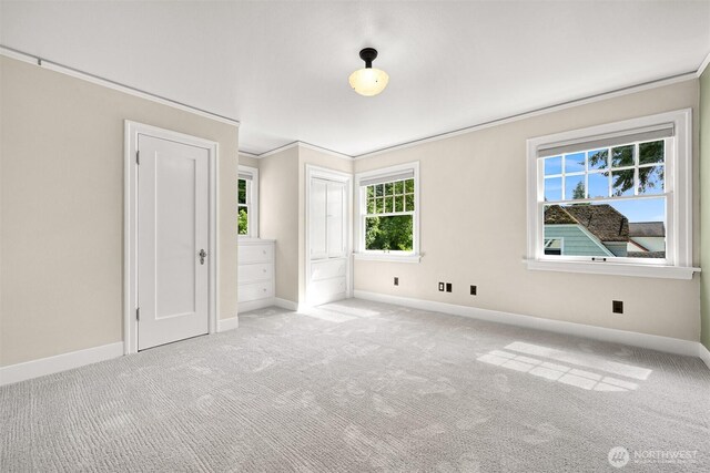 251 N Garden St, Bellingham, WA 98225 - unfurnished bedroom with ornamental molding, carpet, multiple windows, and a closet