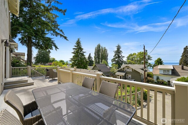 251 N Garden St, Bellingham, WA 98225 - wooden deck with outdoor dining area and a residential view