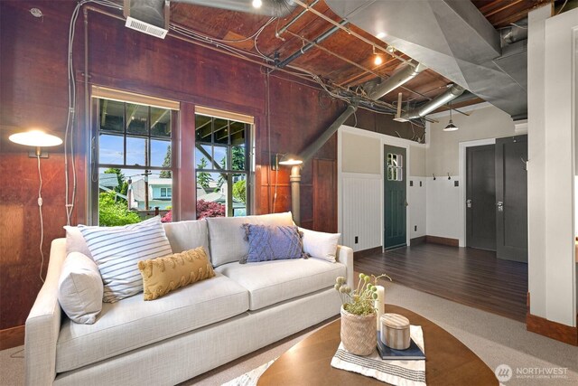 251 N Garden St, Bellingham, WA 98225 - living room featuring baseboards and wood finished floors