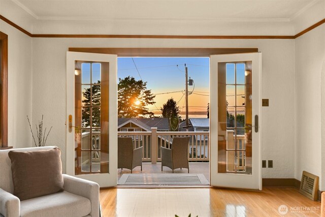 251 N Garden St, Bellingham, WA 98225 - doorway featuring wood finished floors, healthy amount of natural light, and ornamental molding