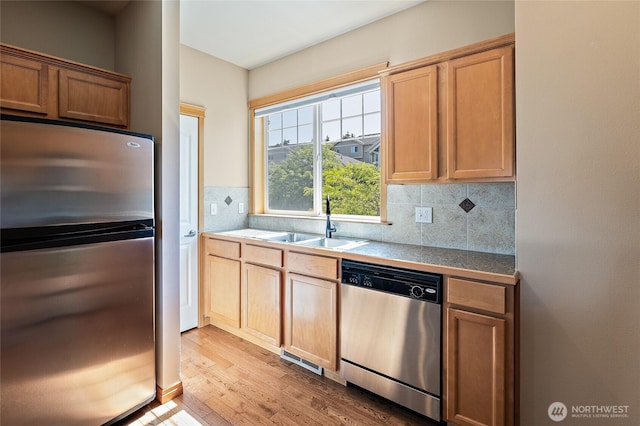 3031 Belmonte Ln, Everett, WA 98201 - kitchen with appliances with stainless steel finishes, light wood-style floors, and backsplash
