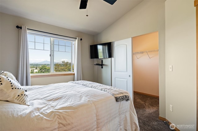 3031 Belmonte Ln, Everett, WA 98201 - bedroom with carpet flooring, lofted ceiling, a closet, a walk in closet, and a ceiling fan