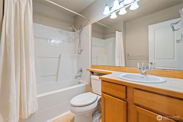 3031 Belmonte Ln, Everett, WA 98201 - full bathroom with shower / bathtub combination with curtain, vanity, and tile patterned flooring