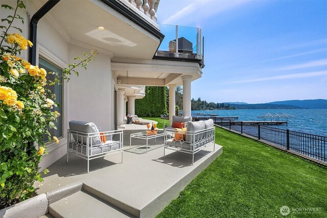 2819 E Lake Sammamish Pkwy NE, Sammamish, WA 98074 - patio / terrace featuring a water view, grilling area, an outdoor hangout area, and a patio area