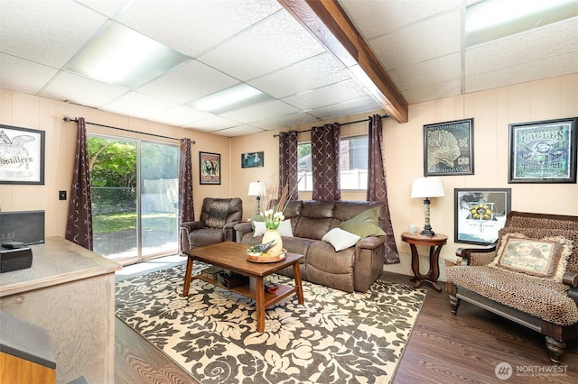 13605 SE 233rd St, Kent, WA 98042 - living area with wood finished floors, a drop ceiling, and healthy amount of natural light