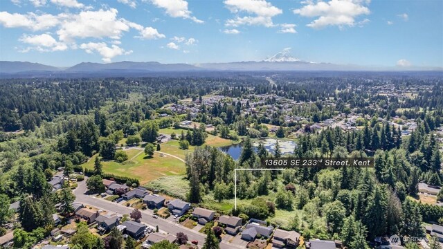13605 SE 233rd St, Kent, WA 98042 - aerial view of residential area with a mountain backdrop and a forest