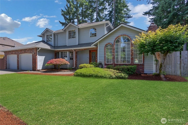 6314 75th Avenue Ct W, University Place, WA 98467 - traditional home featuring an attached garage, brick siding, concrete driveway, and a chimney