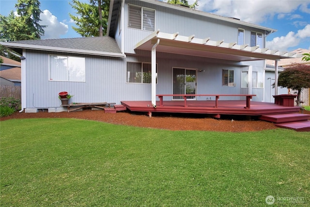 6314 75th Avenue Ct W, University Place, WA 98467 - rear view of house with a yard, a deck, and roof with shingles