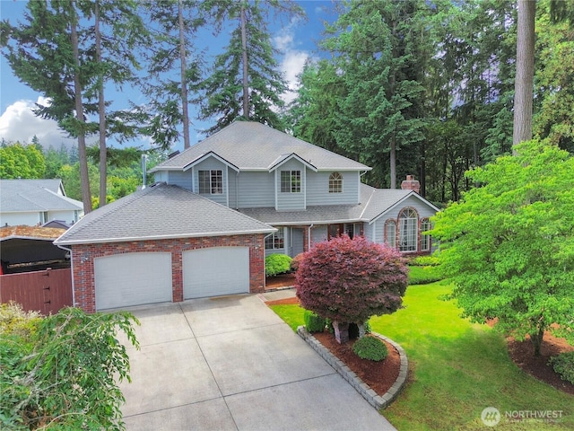 6314 75th Avenue Ct W, University Place, WA 98467 - traditional-style home with a garage, concrete driveway, a front lawn, and brick siding