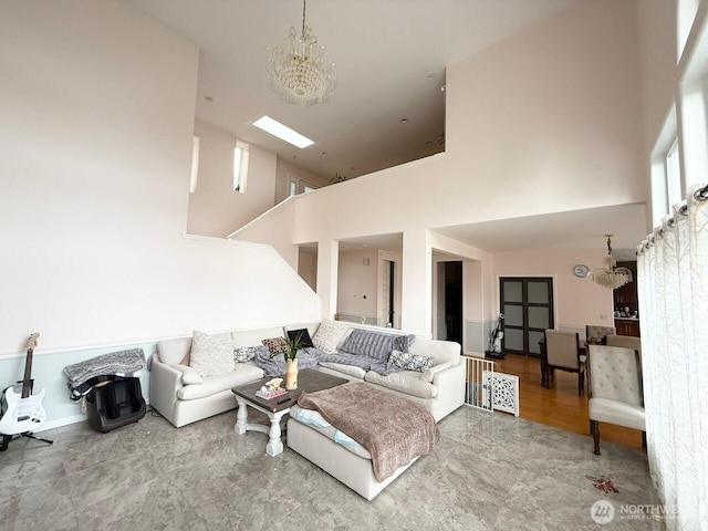 9844 Arrowsmith Ave S, Seattle, WA 98118 - living room with a chandelier and a towering ceiling