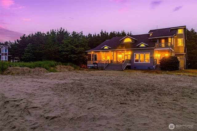 23309 J Pl, Ocean Park, WA 98640 - rear view of house featuring a balcony, crawl space, and a deck