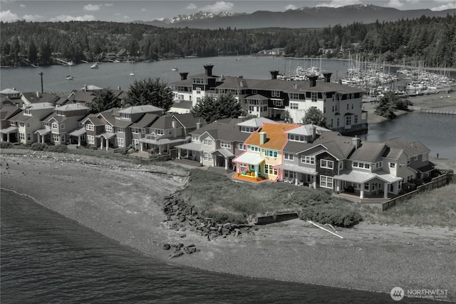 32 Heron Rd, Port Ludlow, WA 98365 - drone / aerial view of a heavily wooded area and a water and mountain view