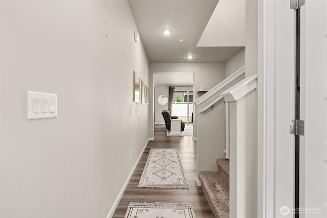 3115 Stephanie Loop NE, Lacey, WA 98516 - hallway featuring stairway, wood finished floors, and recessed lighting