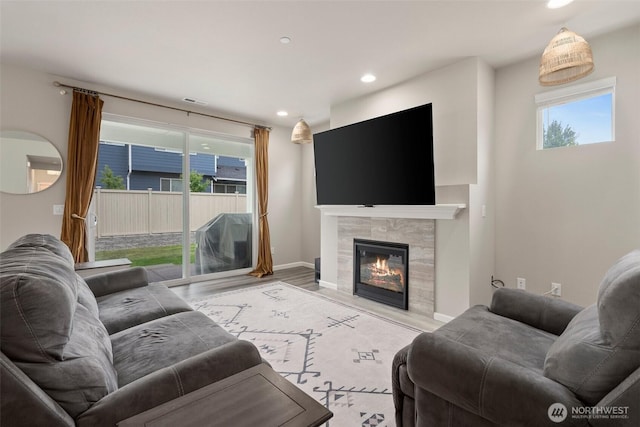3115 Stephanie Loop NE, Lacey, WA 98516 - living room with wood finished floors, recessed lighting, and a fireplace