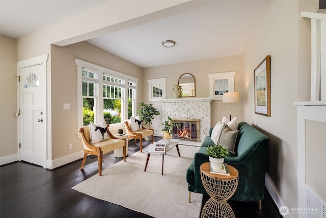 4745 35th Ave SW, Seattle, WA 98126 - living area featuring a fireplace and dark wood finished floors