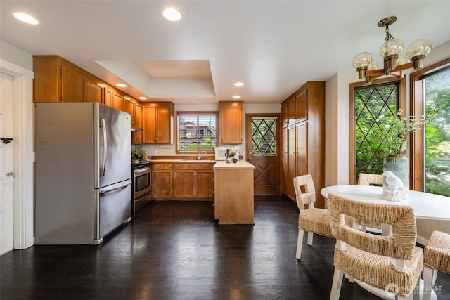 4745 35th Ave SW, Seattle, WA 98126 - kitchen with stainless steel appliances, plenty of natural light, dark wood-style flooring, light countertops, and recessed lighting