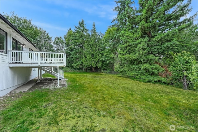 13428 SE 302nd Pl, Auburn, WA 98092 - view of green lawn featuring stairway and a wooden deck
