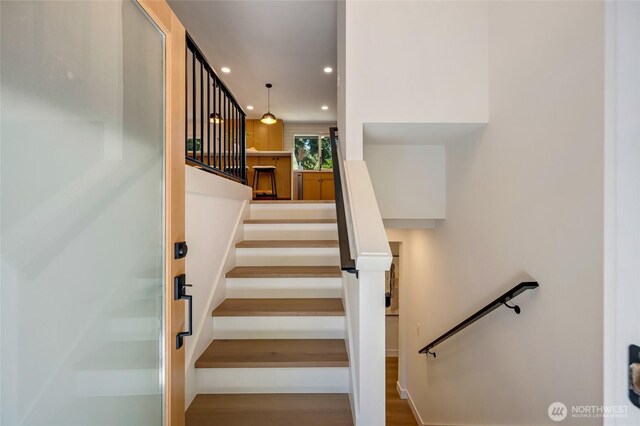 20126 81st Ave W, Edmonds, WA 98026 - stairs featuring recessed lighting and wood finished floors