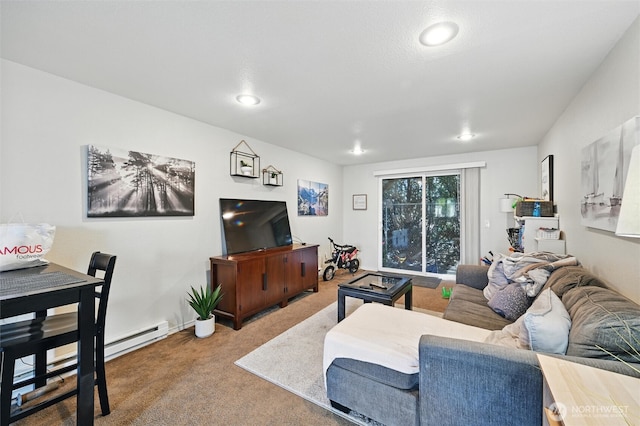 108 Baker St Unit 1-4, Everson, WA 98247 - living area with carpet floors, baseboard heating, and recessed lighting