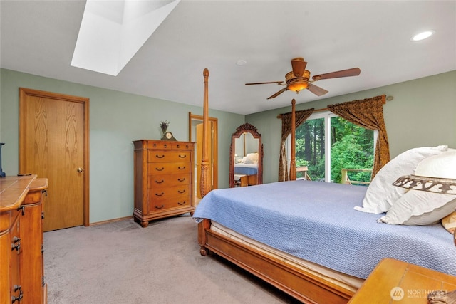 5626 Thane Ln SE, Port Orchard, WA 98367 - bedroom with light carpet, a skylight, recessed lighting, and ceiling fan