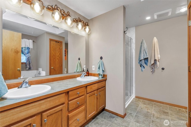 5626 Thane Ln SE, Port Orchard, WA 98367 - full bathroom with double vanity and a stall shower