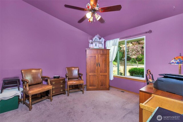 5626 Thane Ln SE, Port Orchard, WA 98367 - sitting room featuring lofted ceiling, light colored carpet, and ceiling fan
