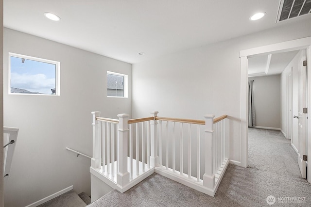 3119 13th Avenue Ct NW, Puyallup, WA 98371 - hall with an upstairs landing, carpet flooring, and recessed lighting