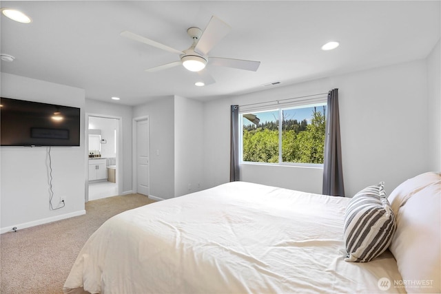 4508 29th Ave SE, Everett, WA 98203 - bedroom with carpet flooring, recessed lighting, ensuite bath, and ceiling fan