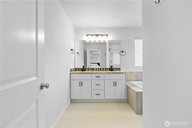 4508 29th Ave SE, Everett, WA 98203 - bathroom with a bath, a shower stall, double vanity, and tile patterned flooring