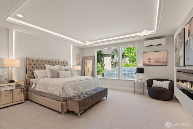 11888 SE 5th St, Bellevue, WA 98005 - bedroom featuring an AC wall unit, a raised ceiling, carpet, and recessed lighting
