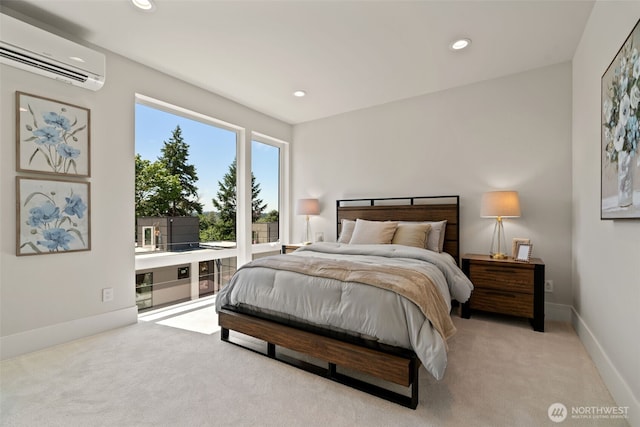 11888 SE 5th St, Bellevue, WA 98005 - bedroom featuring an AC wall unit, carpet floors, and recessed lighting