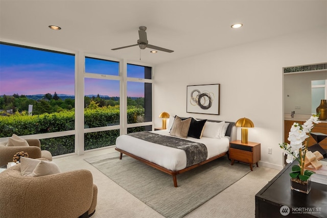 3812 Cascadia Ave S, Seattle, WA 98118 - bedroom featuring recessed lighting, ceiling fan, and expansive windows