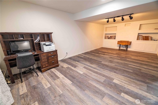 7 Sunset Lakes Rd, Omak, WA 98841 - office space featuring wood finished floors, track lighting, and built in shelves