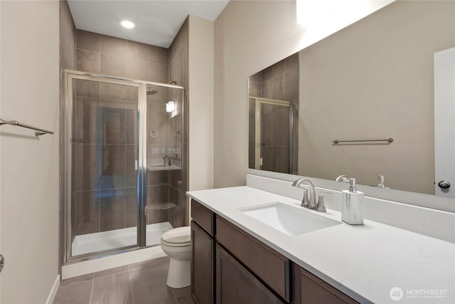 1447 E 48th St, Tacoma, WA 98404 - full bathroom with vanity, a stall shower, and tile patterned flooring