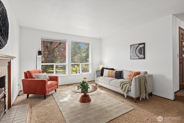 1513 Lowell Ave, Bellingham, WA 98229 - living room with light carpet and a fireplace