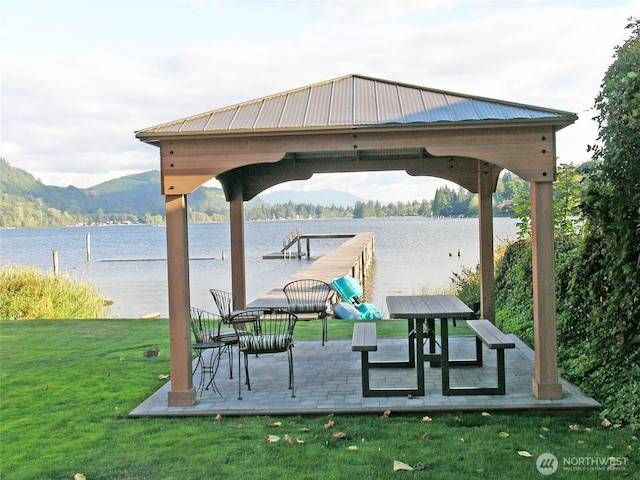 921 Autumn Ln Unit 254, Bellingham, WA 98229 - surrounding community with a gazebo, a lawn, a water and mountain view, and a patio area
