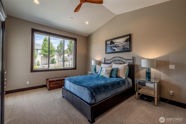 453 Spruce Ct NW, East Wenatchee, WA 98802 - carpeted bedroom with lofted ceiling, recessed lighting, and a ceiling fan