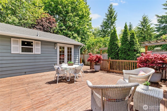 19508 23rd Ave NE, Shoreline, WA 98155 - wooden deck with outdoor dining area and french doors