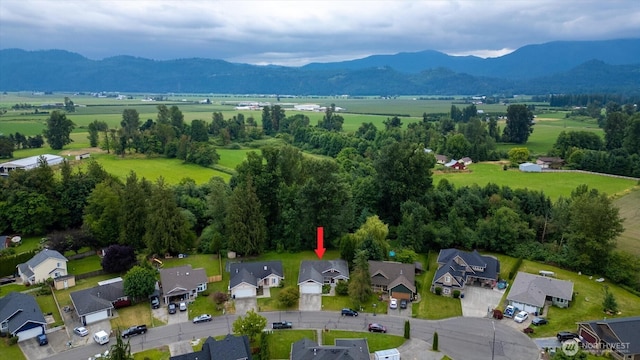 424 Wilson Ln, Sumas, WA 98295 - aerial overview of property's location featuring mountains, rural landscape, and nearby suburban area