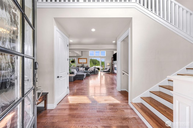1301 Broad St, Bellingham, WA 98229 - entrance foyer featuring stairway, wood finished floors, and recessed lighting