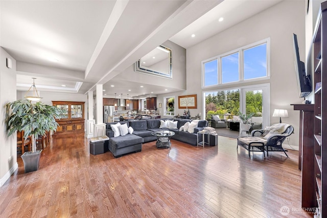 1301 Broad St, Bellingham, WA 98229 - living room with wood finished floors, plenty of natural light, recessed lighting, and a high ceiling