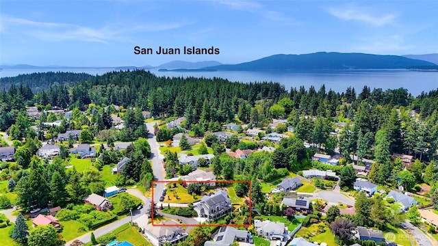1301 Broad St, Bellingham, WA 98229 - aerial view of residential area featuring property boundaries highlighted and a water and mountain view